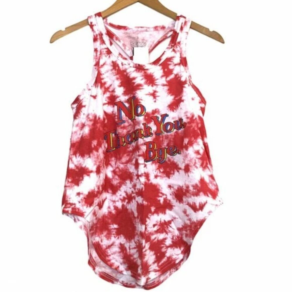 NEW NWT FREEZE Red White Tie Dye Graphic Sleeveless Twist Tank Top JUNIORS Small